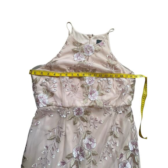 Adrianna Papell Blush Floral Embroidered Halter Gown - Size 12 - Picture 5 of 16